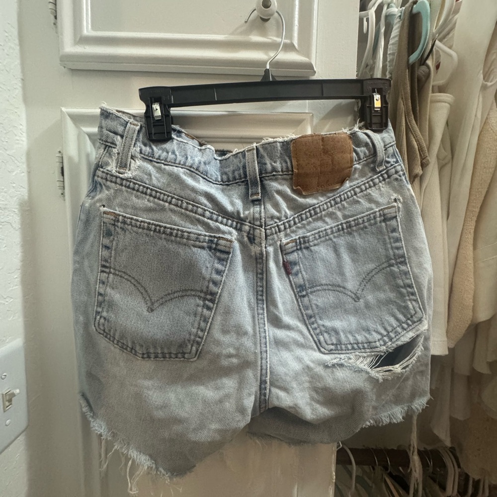 Levi Distressed Light Blue Denim Shorts